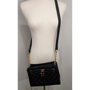 Call It Spring - Black Quilted Shoulder Bag Lock Chain‎ Strap Crossbody Purse